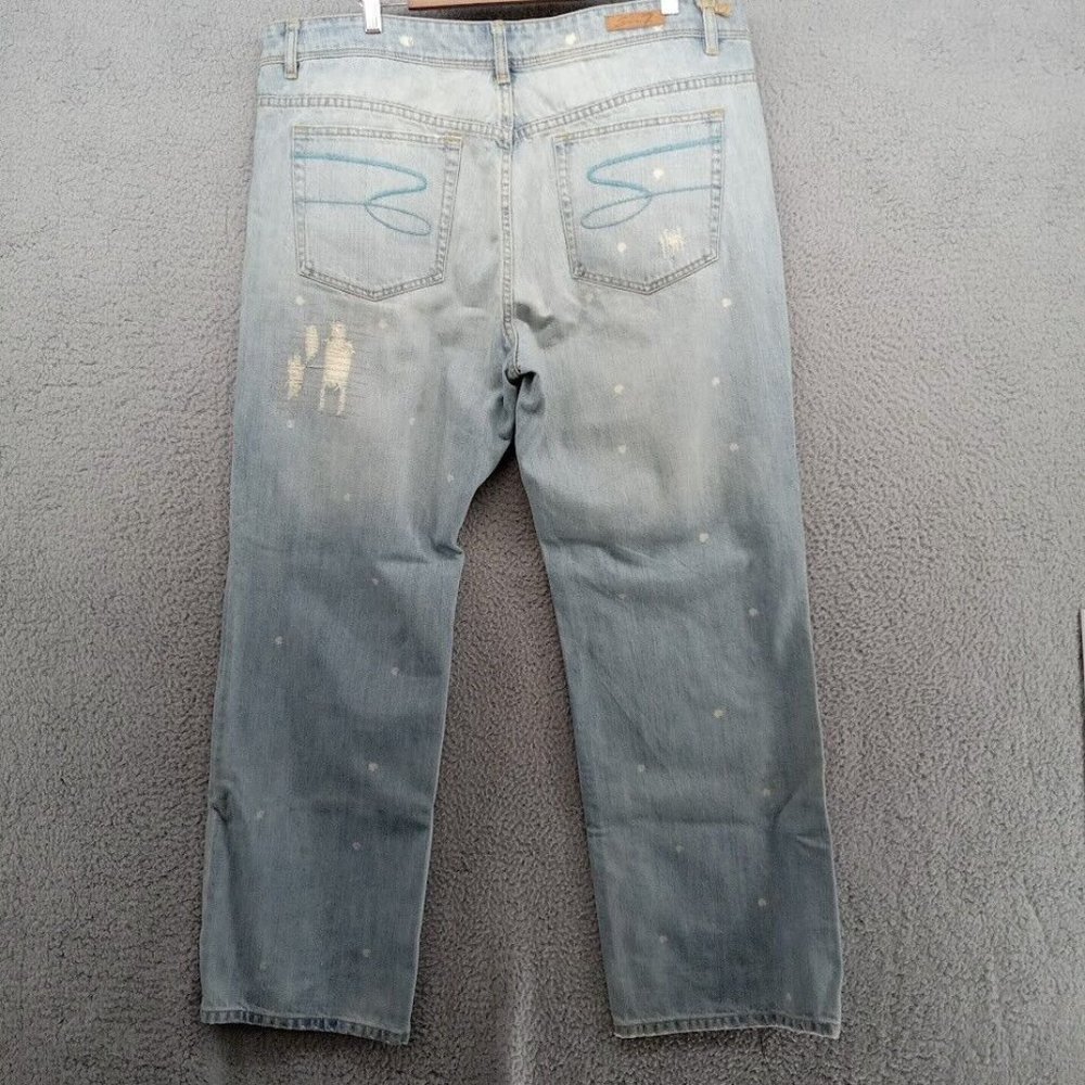 Seven7 Jeans Womens 24  Light Blue Rhinestones Distressed Ripped Wide Leg Denim - Picture 10 of 15
